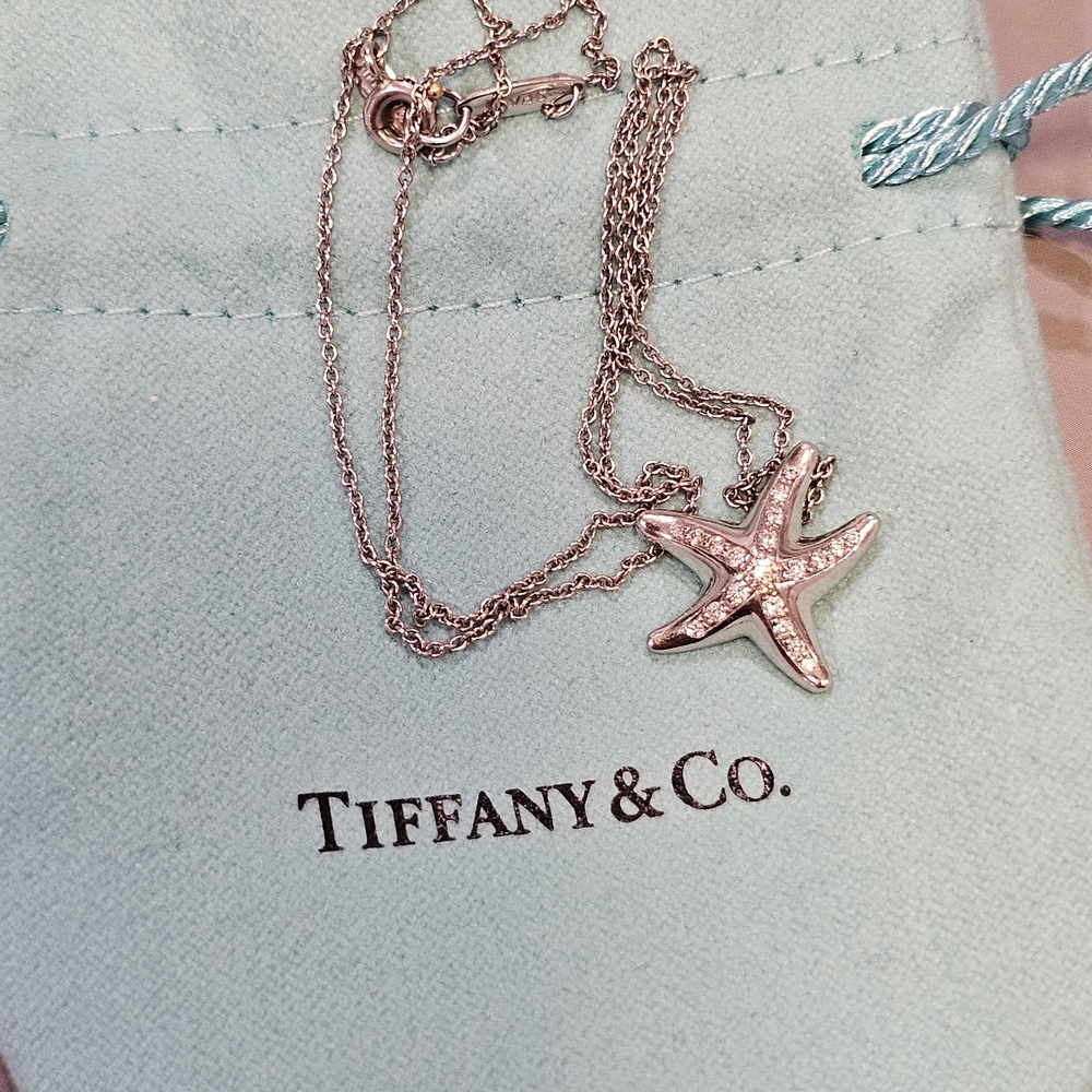 STUNNING! Tiffany & Co. 950 Platinum And Diamond Starfish Necklace